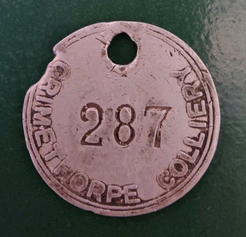GRIMETHORPE Colliery Pit Check Tally - marked GRIMETHORPE COLLIERY 287