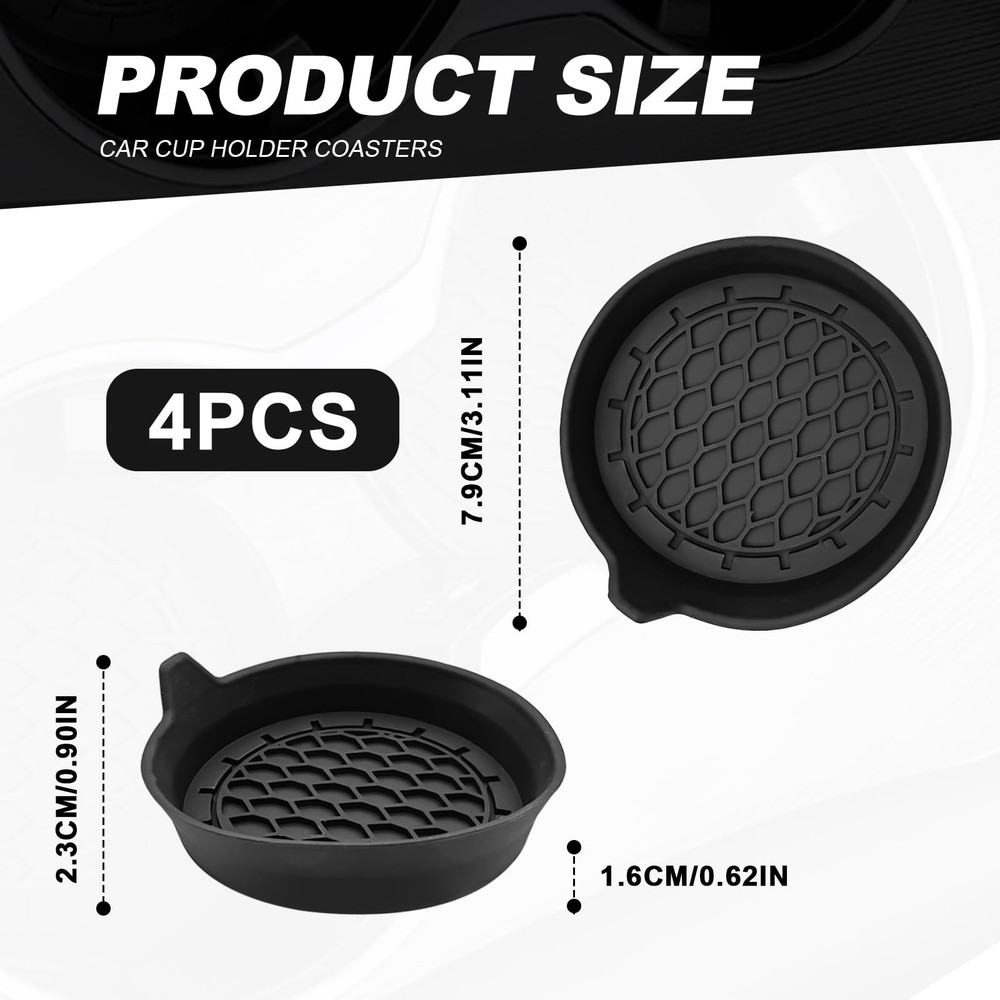 4-Pack Universal Cup Holder Coasters, Black Silicone Inserts - Keep