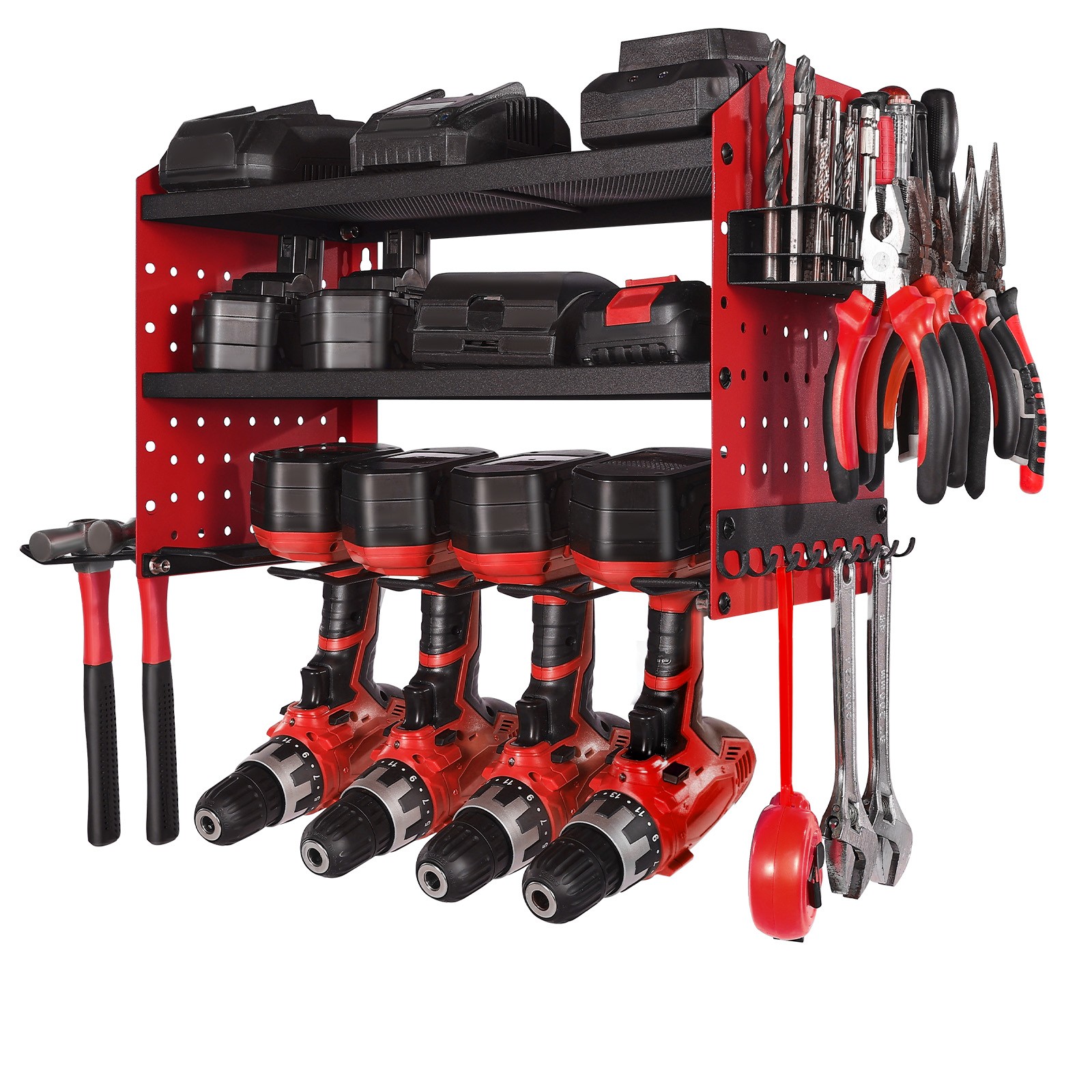 VEVOR Power Tool Organizer Wall Mount 3-Layer Drill Storage Rack 4 Drill Holders