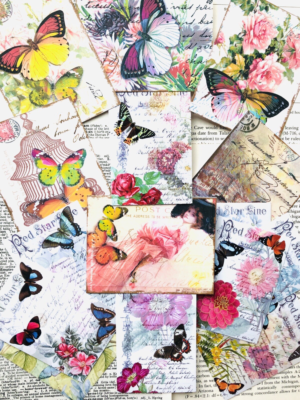 Junk journal Kit, 75+ Vintage Book Pages with Vintage Butterfly & Flower Prints