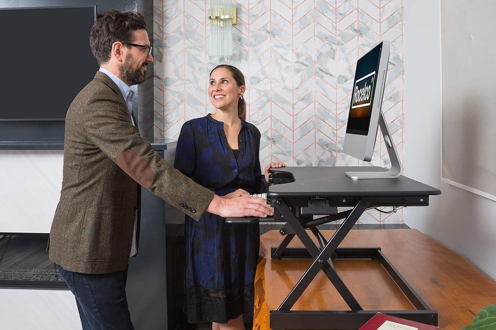 Rocelco 40" Large Height Adjustable Standing Desk Converter - Quick Sit Stand Up