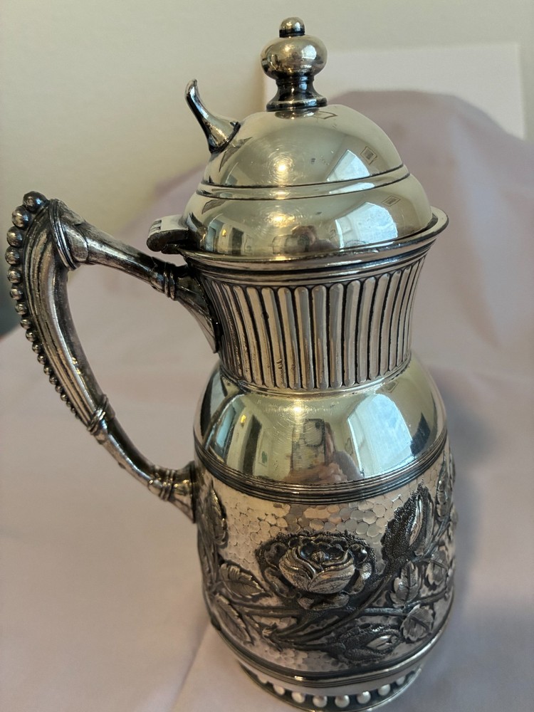 Antique Silver Syrup Pitcher with hinged cover