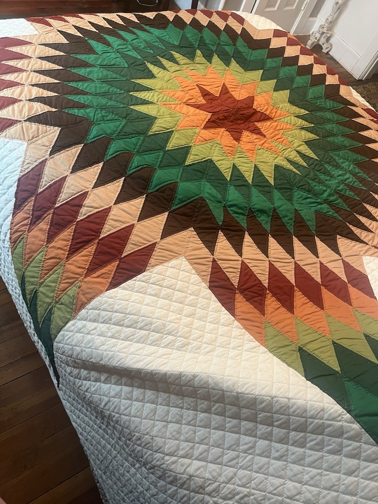 Vintage Handmade Quilt Lonestar Bedspread Cotton Patchwork King