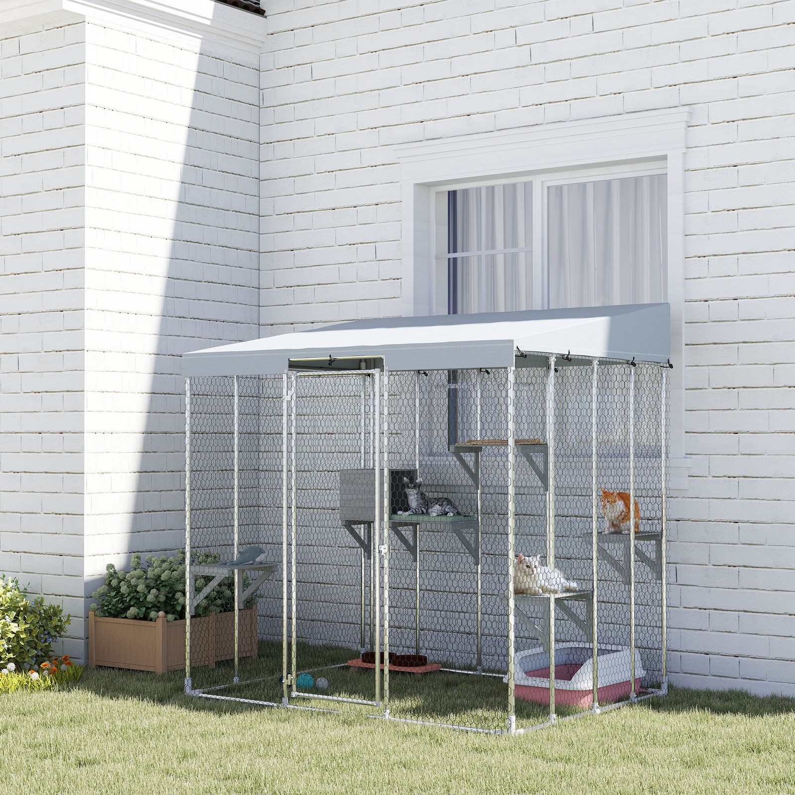 PawHut 79" Large Catio, Galvanized Steel Outdoor Cat Enclosure with Canopy