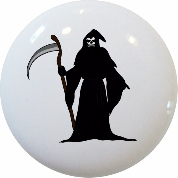 Grim REAPER Ceramic CABINET DRAWER Pull KNOB New