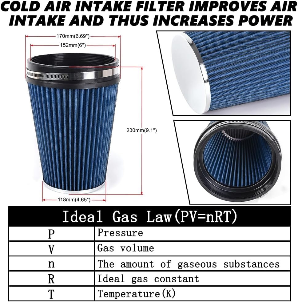 6" Inlet Cold Air Intake Filter Cone Replacement Performance Blue (8" Tall)