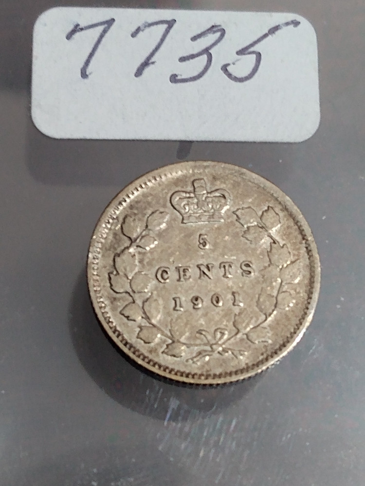 1901 5 CENT CANADA SILVER COIN - .925 SILVER -