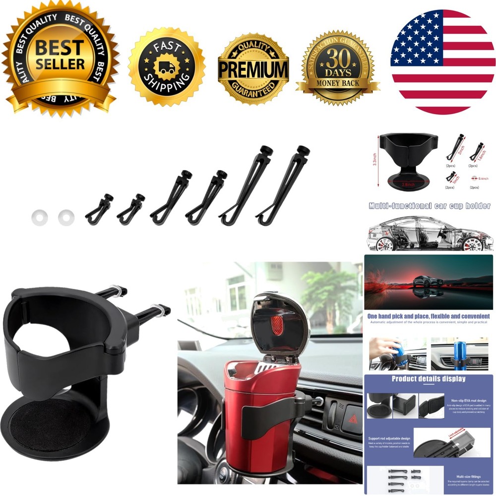 Universal A/C Vent Drink Holder with 3 Mounting Clip Sizes - Efficient Design