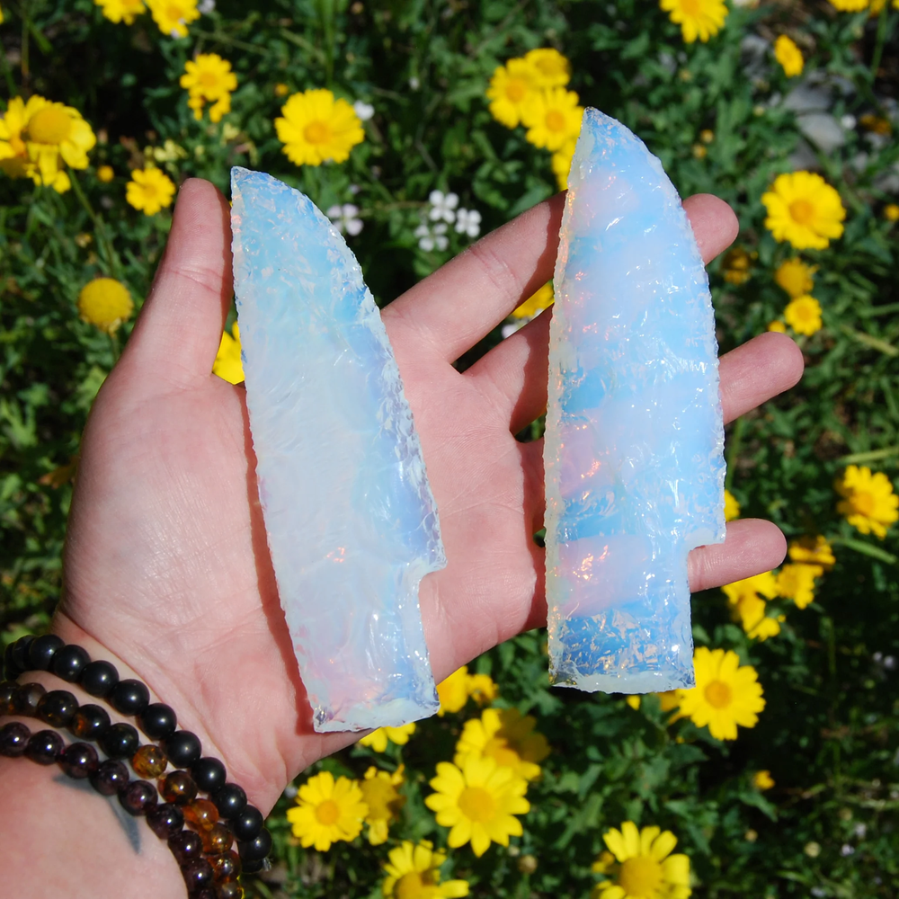 Hand Knapped Opalite Crystal Knife Blades 5.5"