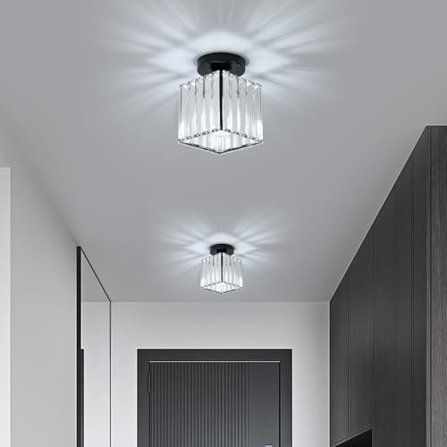 Square Crystal Semi Flush Mount Ceiling Light, 5.1 Inch 2 Pack Square-Black