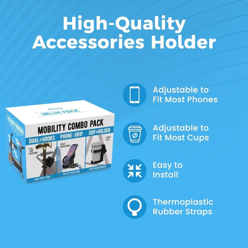 Versatile Mobility Accessory Pack - Phone, Hook, & Cup Holder for Freedom