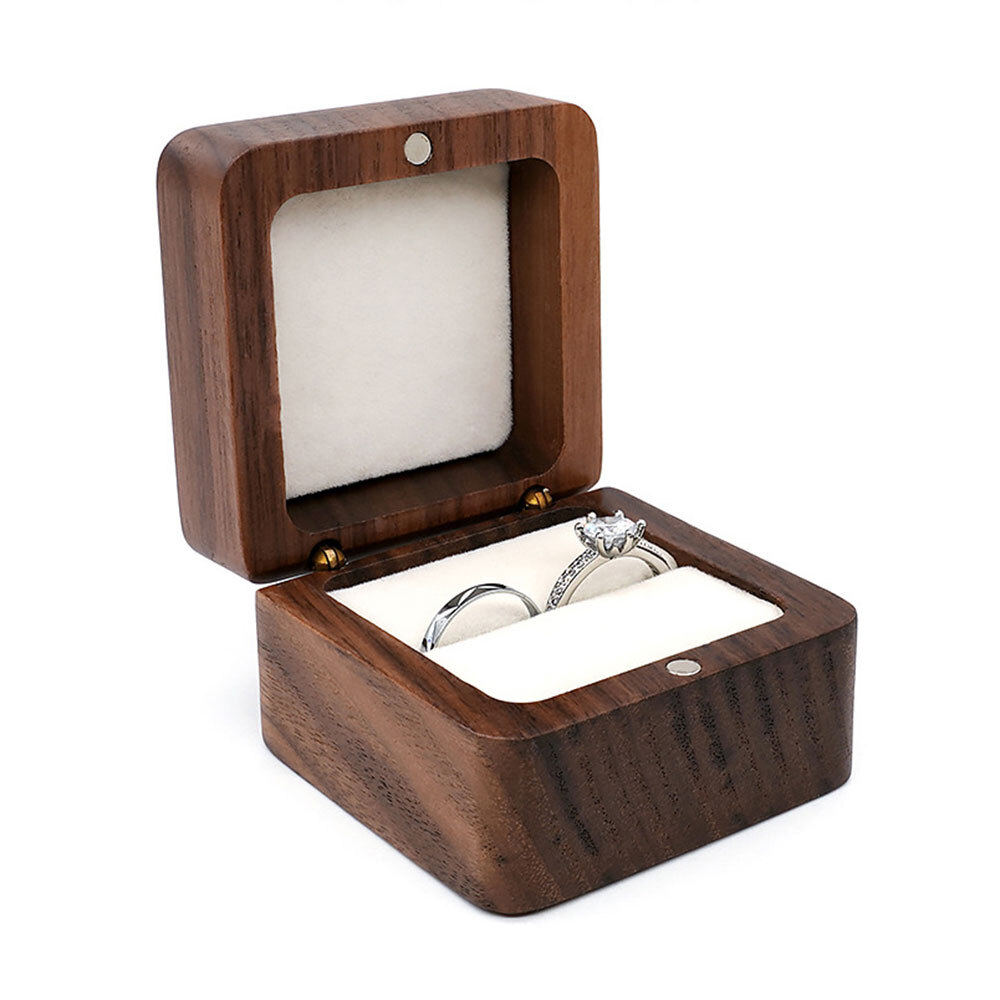 Wooden Engagement Ring Box for Proposal Wedding Pictures or Gift, Minimalist #F