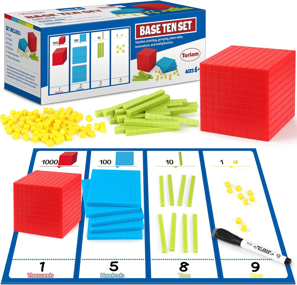 Torlam 131 PCS Base Ten Blocks for Math - Place Value Blocks, Plastic Base 10 Ma