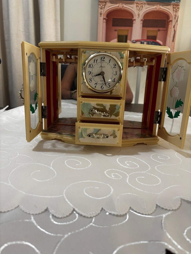 Apex Floral Quartz Analog Desk Clock with Drawers, Plastic, Rectangle