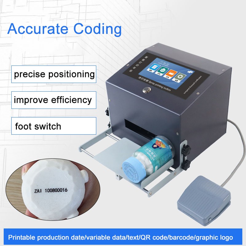 Desktop inkjet printer prints bottle QR code, batch number, production date