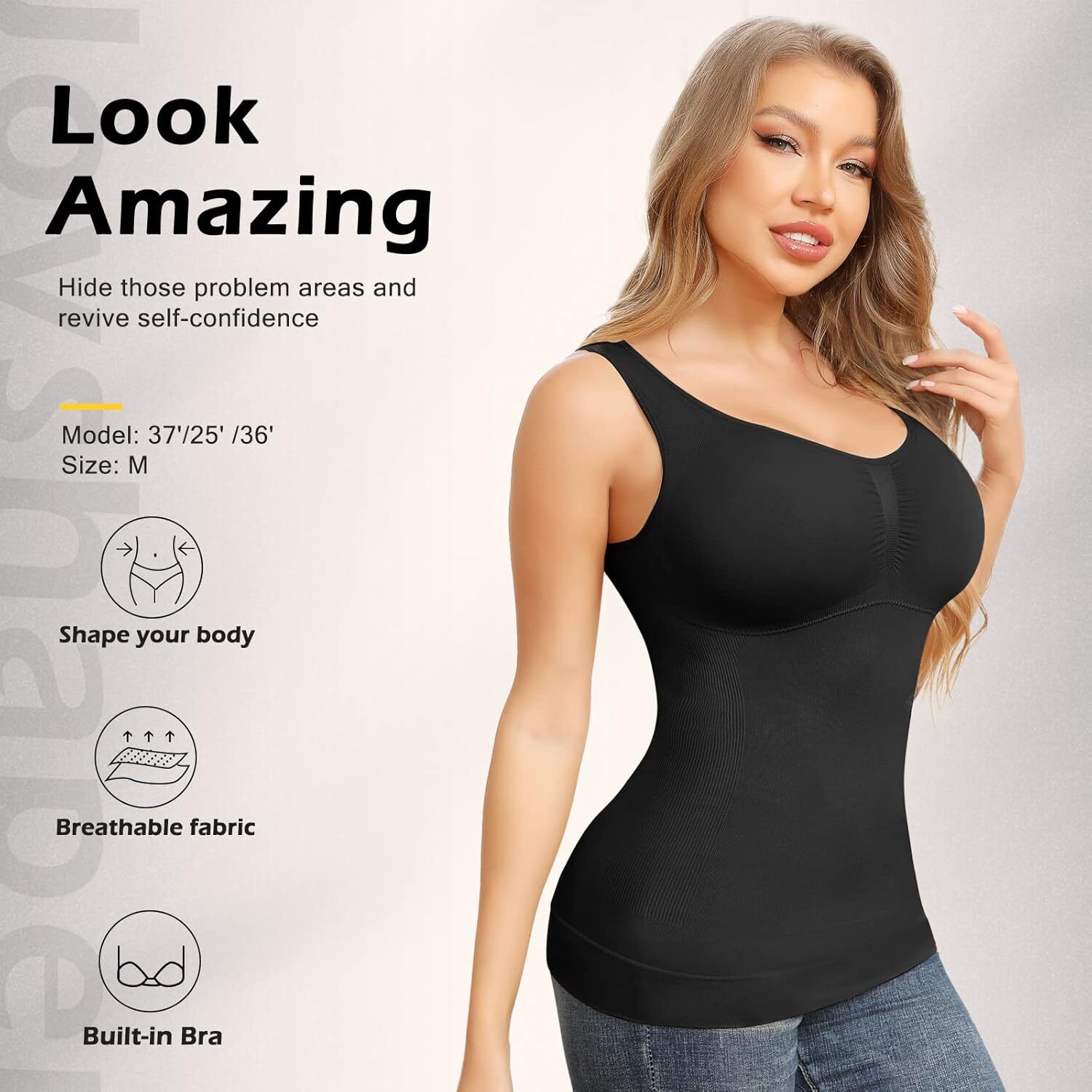 Shapewear Camisoles with Built in Bra Tummy Control Body Shaper Padded Tank Tops