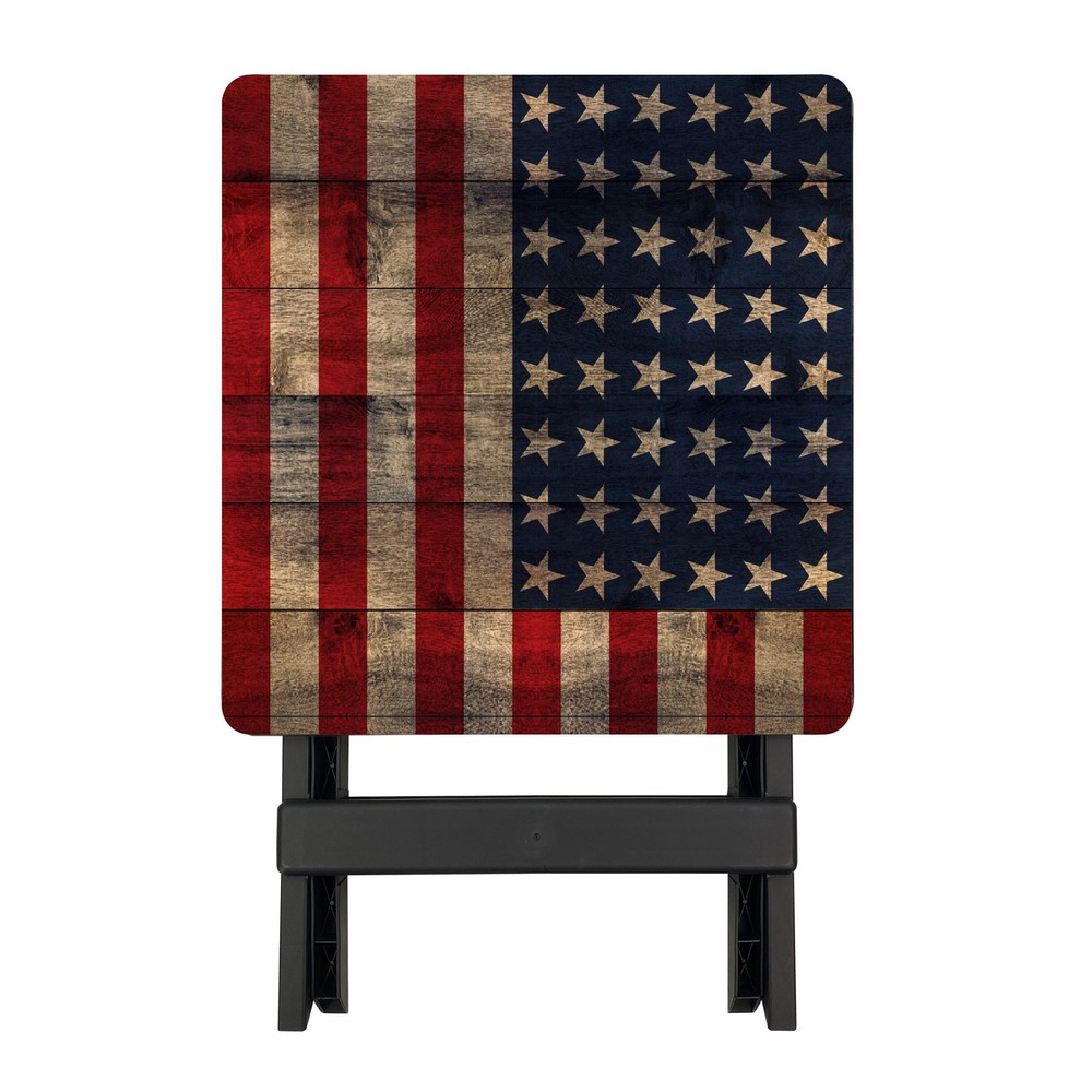 19-Inch Plastic Folding Outdoor Camp Side Table, Flag Print