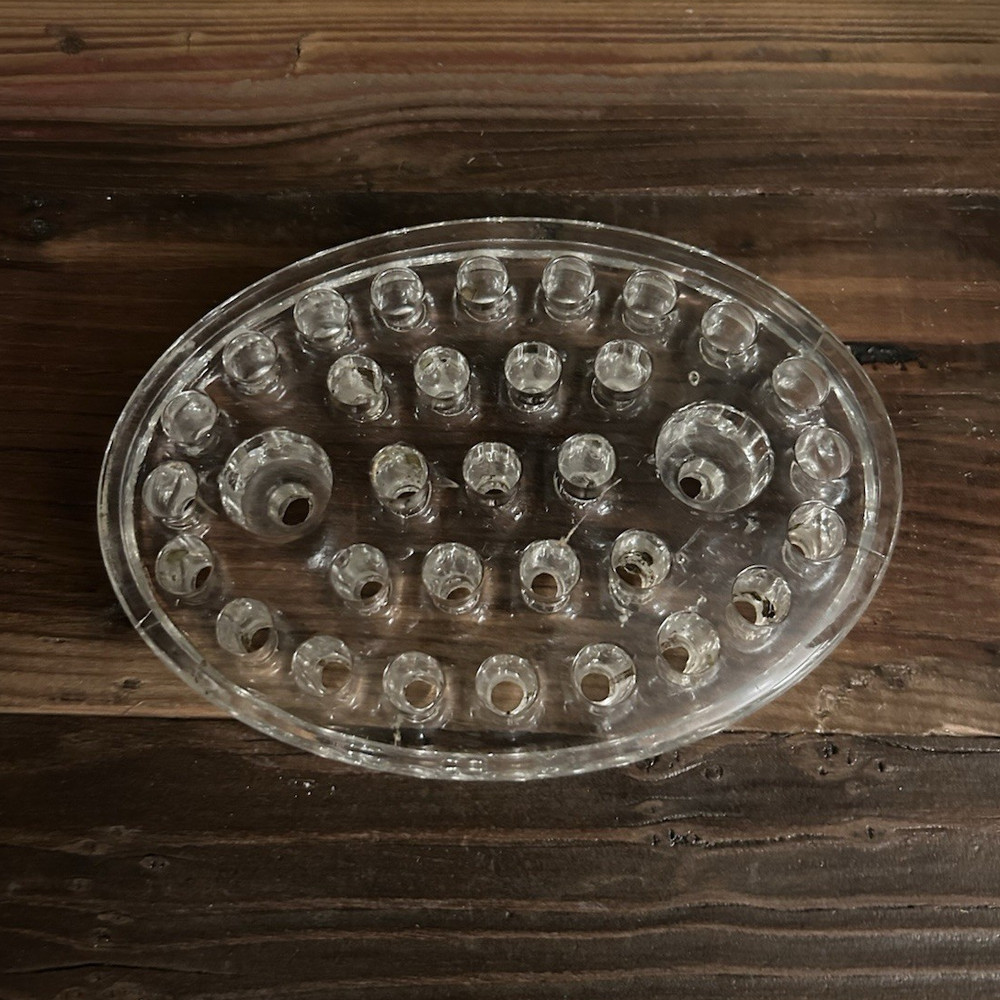 MASSIVE Old 33 Hole Glass Oval Flower Frog