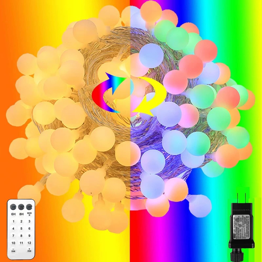 116ft Color Changing String Lights, 200 LED Multicolor & Warm White Globe Lig...