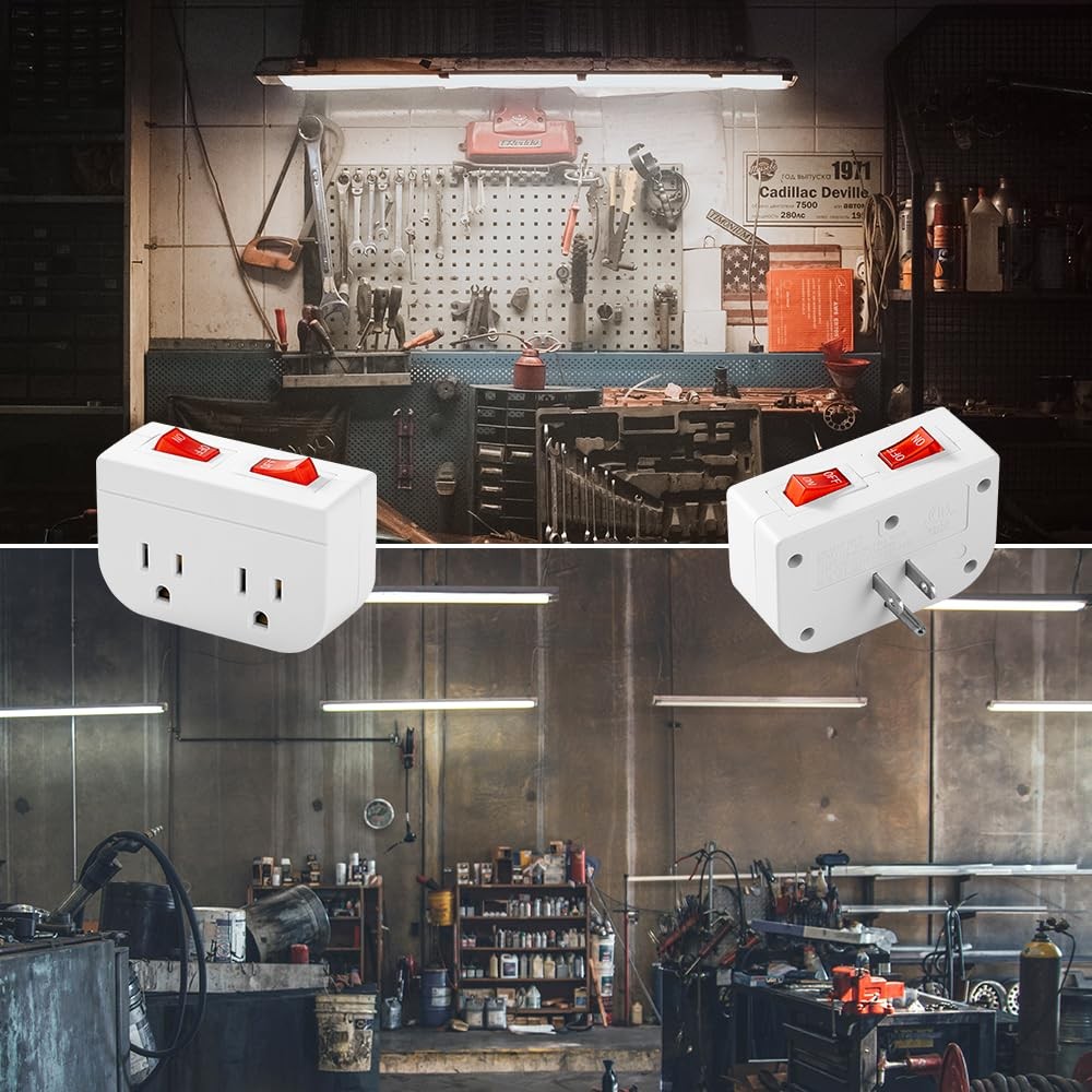 Grounded Outlet with On Off Switch, Double Port Electrical Plug...