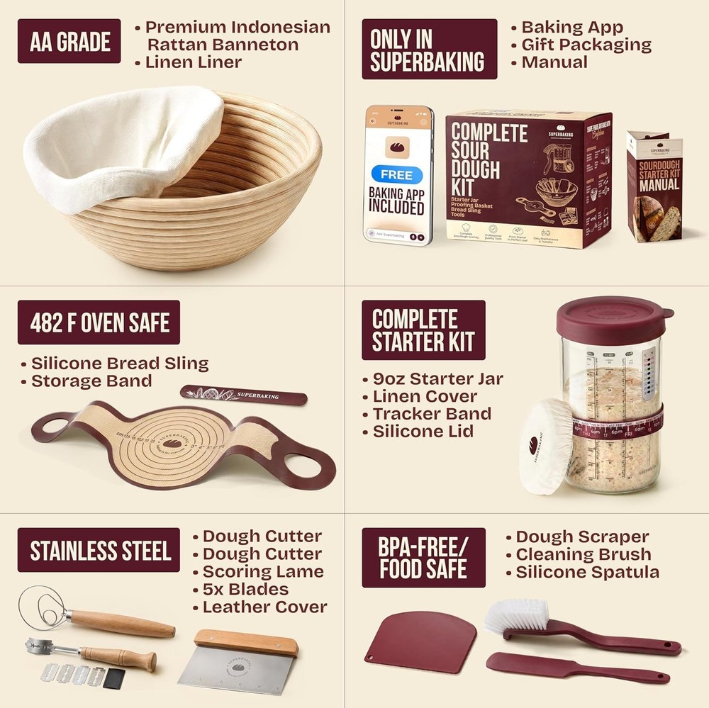 Sourdough Tools Bundle: Banneton Basket & Starter Jar