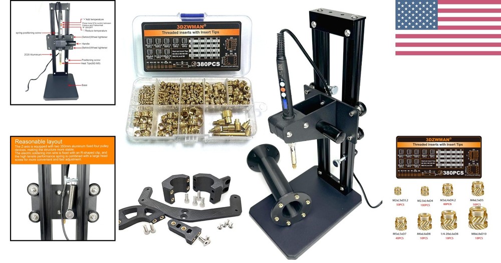 Compact Vertical Heat Press Tool - 500°C, 380PCS Inserts & Interchangeable Tips