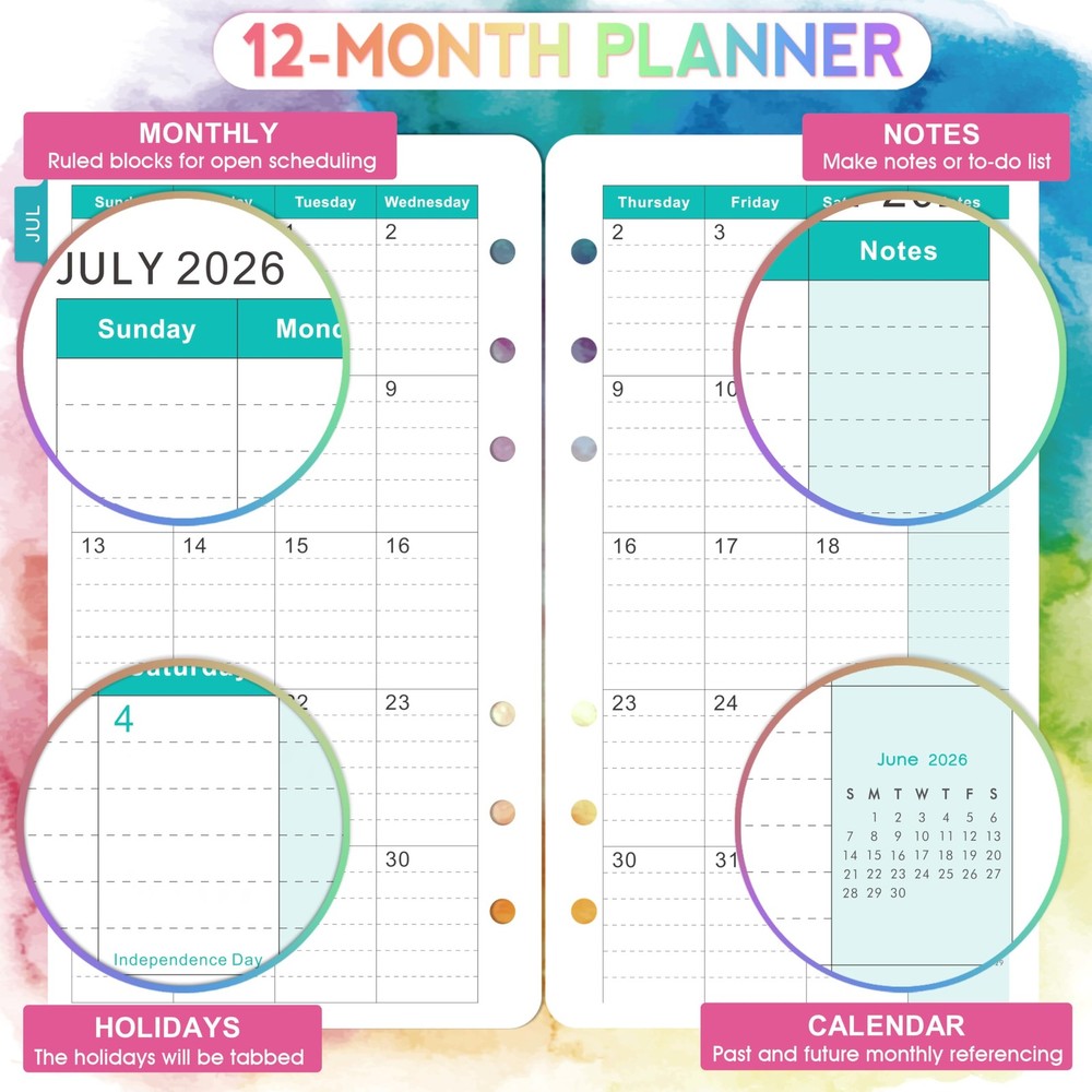 Planner Refills 2026-2027 - Inserts, Small, Multicolored