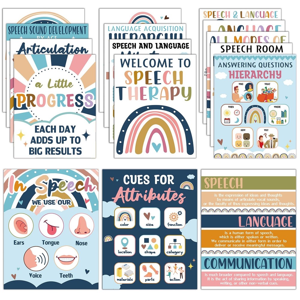 16Pcs Speech Therapy Posters for Classroom Decorations Boho Language Patholog...