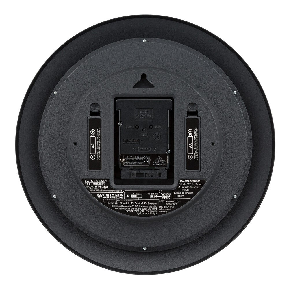 WT-3129B La Crosse Technology 12" Atomic Analog Wall Clock - Black Open Box