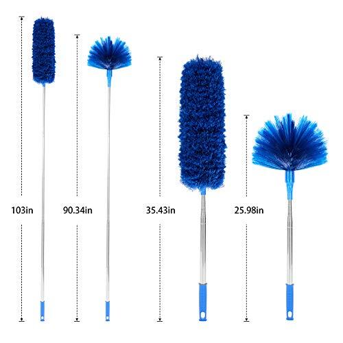 Ceiling Fan Duster with Extension Pole, Cobweb & Corner Brush Cleaning Kit Blue