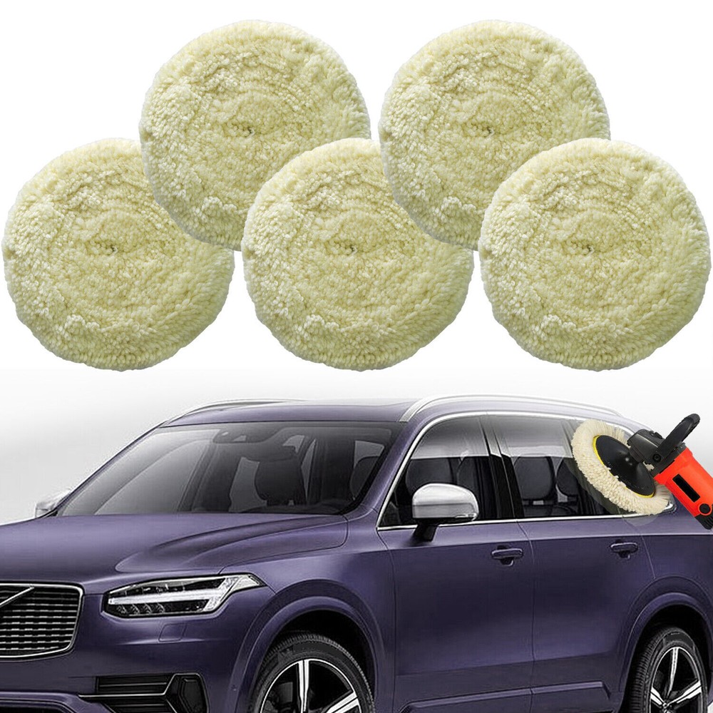 5pack Wool Polishing Pads 7" Buffing Pad Hook & Loop For Cutting & Polishing