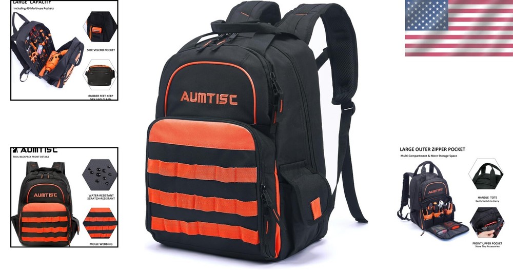 Multi-Use Tool Bag Backpack - 16'' for Electrician & Construction Professionals
