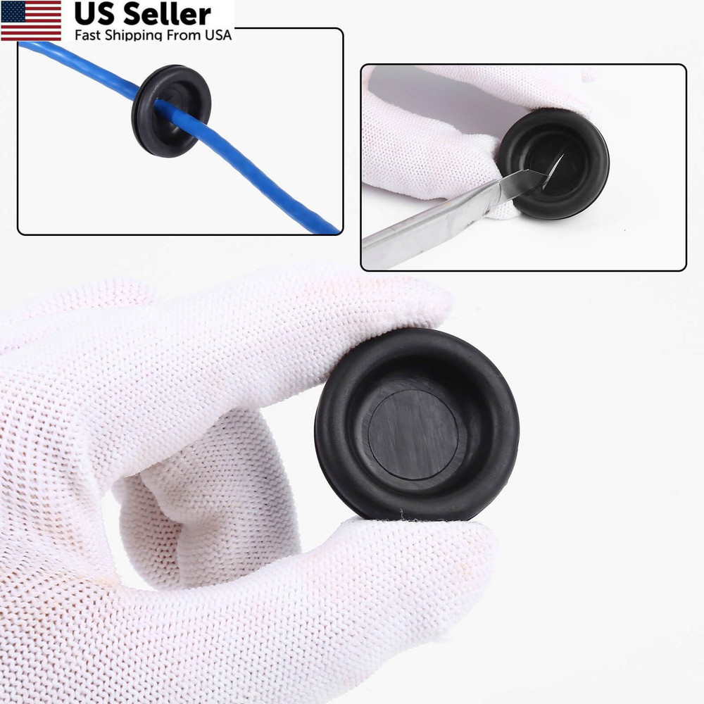 170PCS Rubber Grommet Kit - Closed Plug, Electrical Wire Black