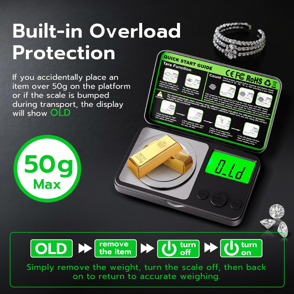 Digital Milligram Scale 50G X 0.001G, Mini Precision Scale Tare Weight Function