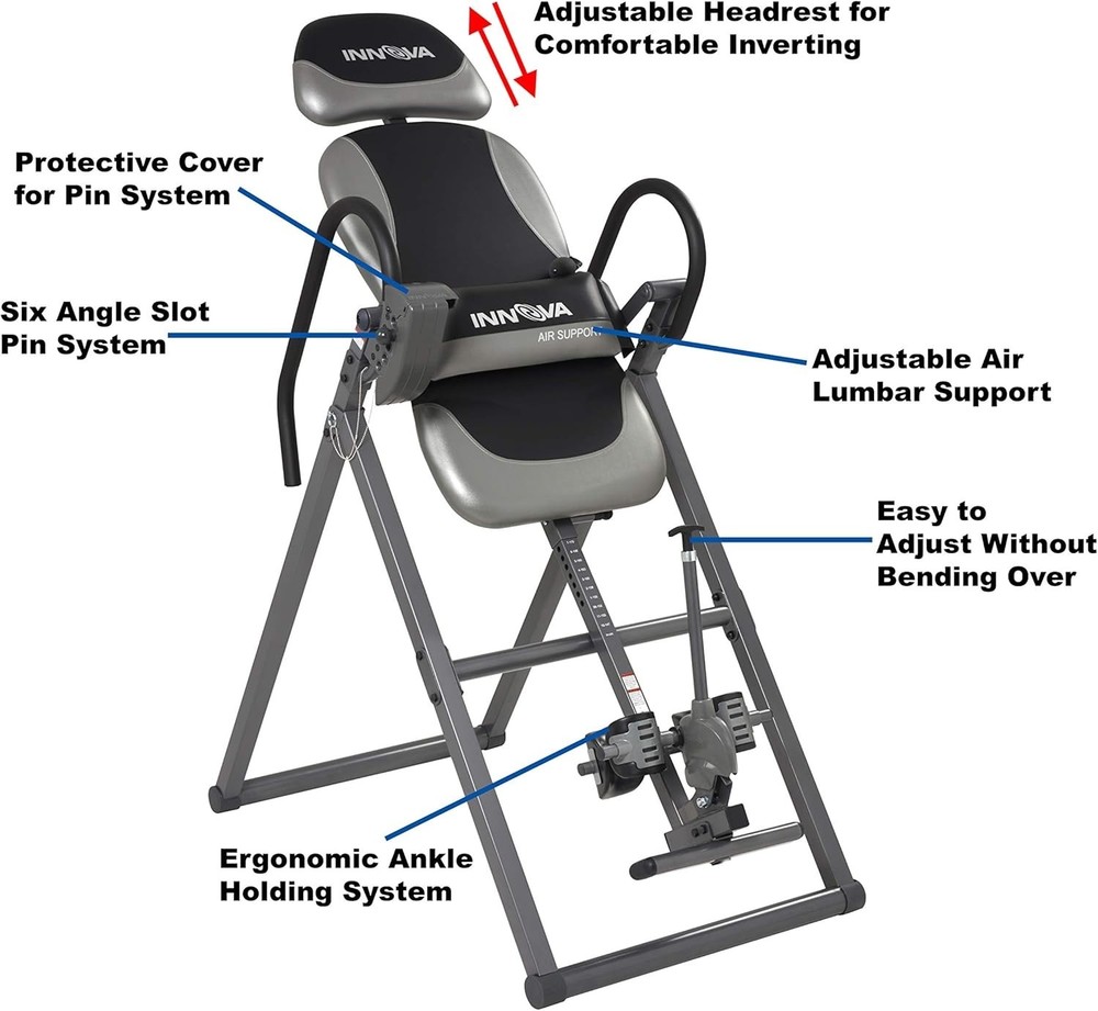 Inversion Table with Air Lumbar Support 6-Position Angle Adjustable Pin