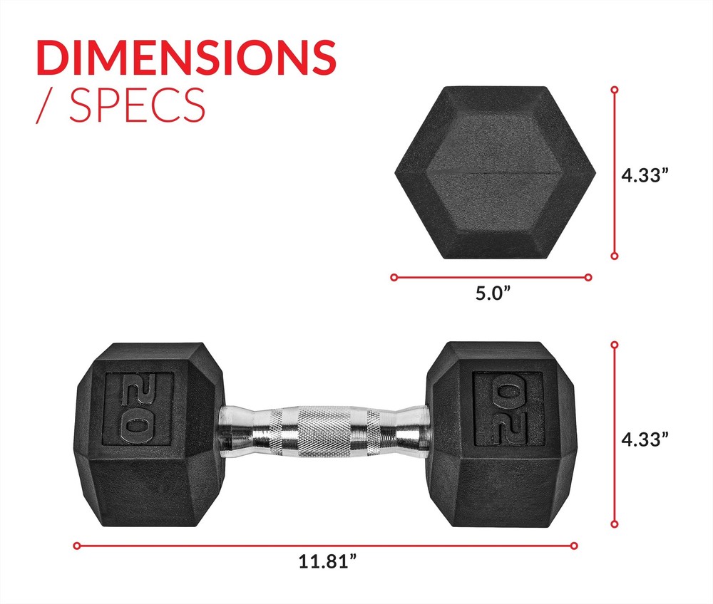 Barbell, 20lb Rubber Hex Dumbbell, Single