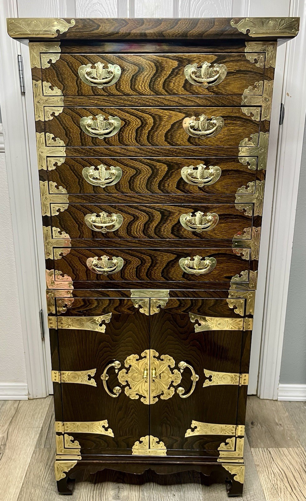 Antique 2 Piece Korean Elmwood Tansu Chest Hall Cabinet Asian Chest Of Drawers