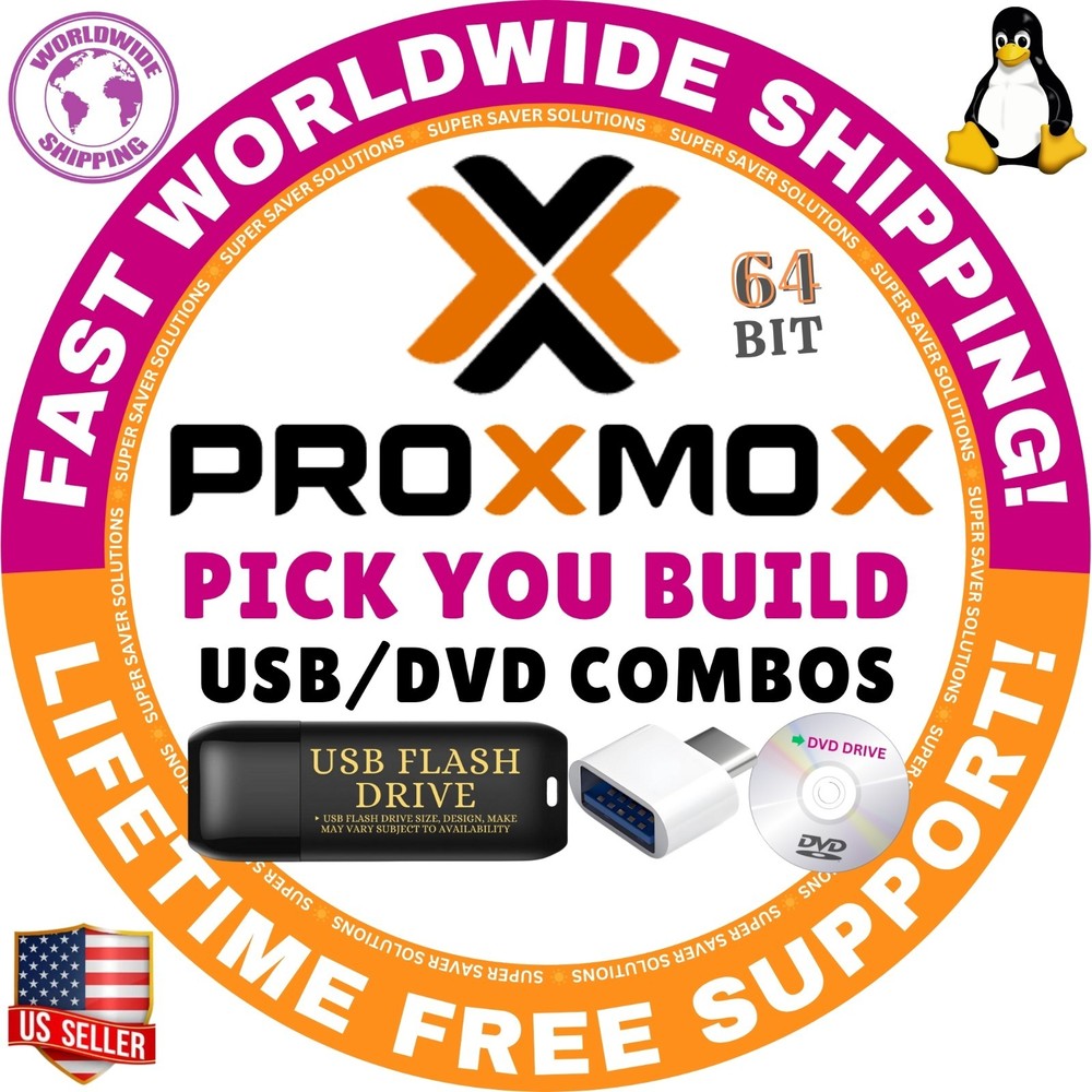 PROXMOX LINUX OS USB/DVD LATEST VERSIONS 64-BIT FULL/LIVE BOOT MAC/PC FAST SHIP