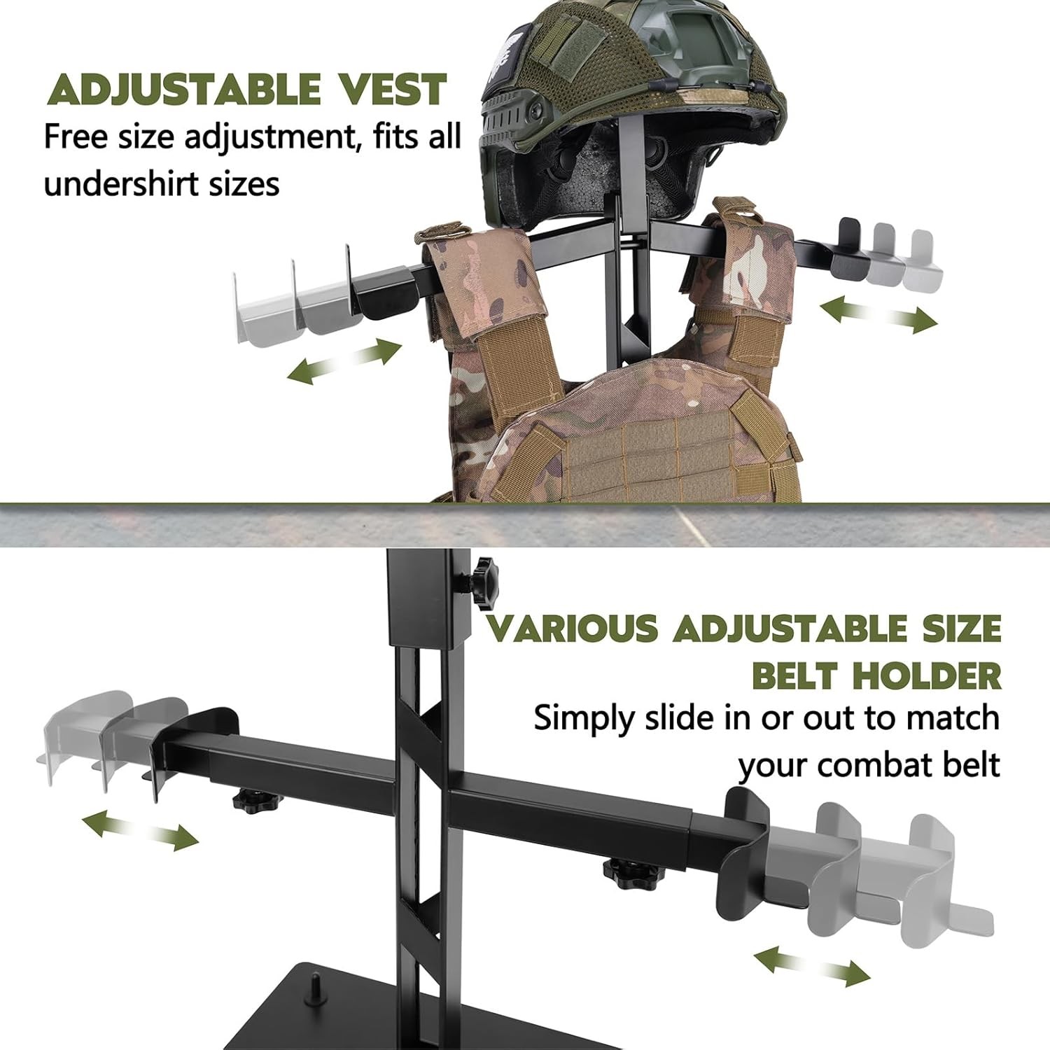 Tactical Gear Stand Helmet Vest Belt Display Rack, Heavy Duty Steel Vest Hanger