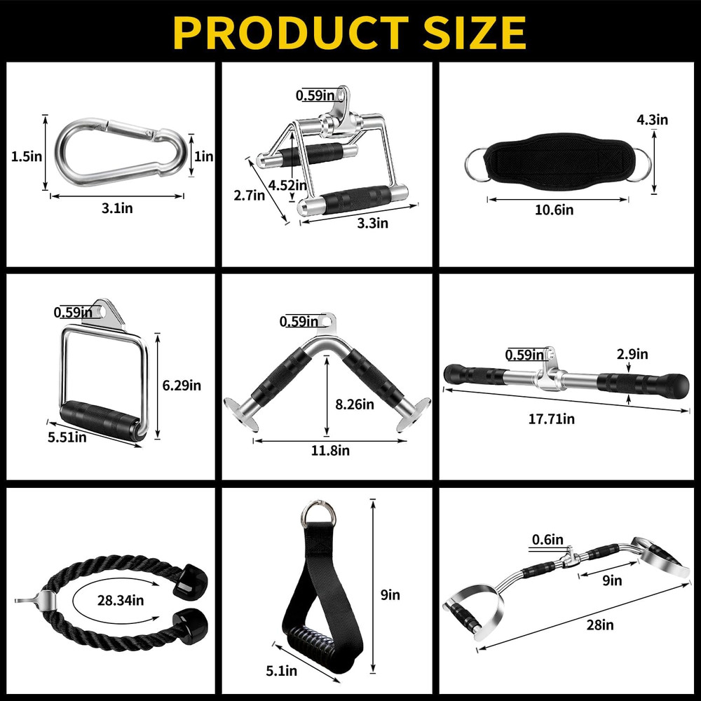 Solid Steel Cable Attachments for Gym Set with Wide Grip LAT Pull down Bar, LAT