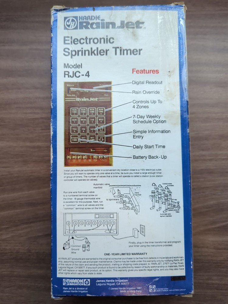 RainJet Electronic Sprinkler Timer 4 Station Controller Model RJC-4 NOS