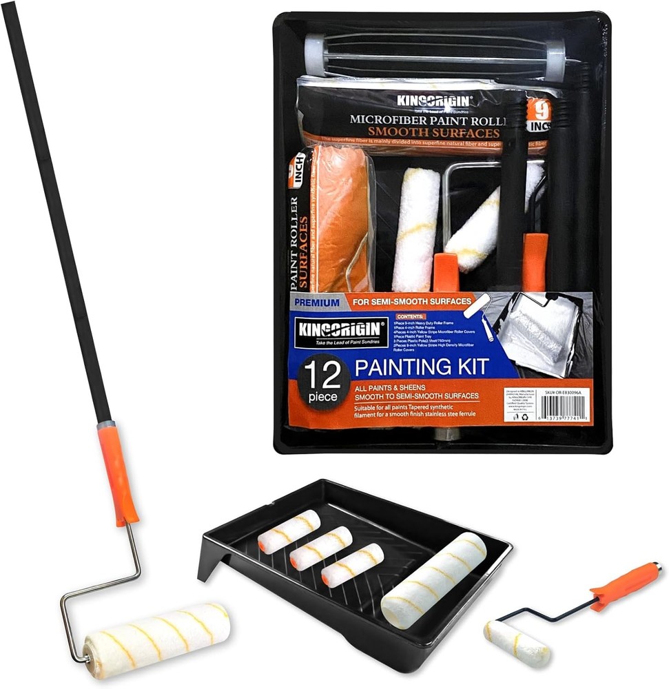 King Origin Paint Roller Kit with Extension Pole (3 ft), 9" & 4" Paint Rollers,