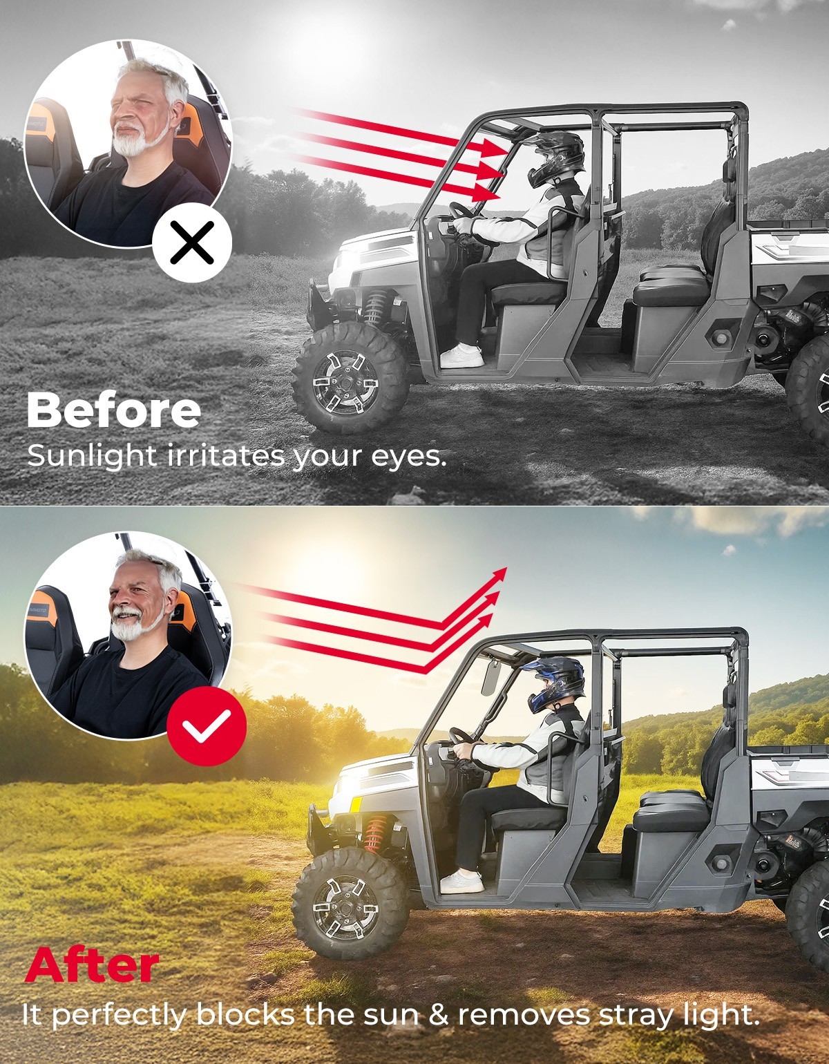 Pro-Fit Magnetic Sun Visor Tinted Sun Shade for Polaris Ranger Can-Am Defender