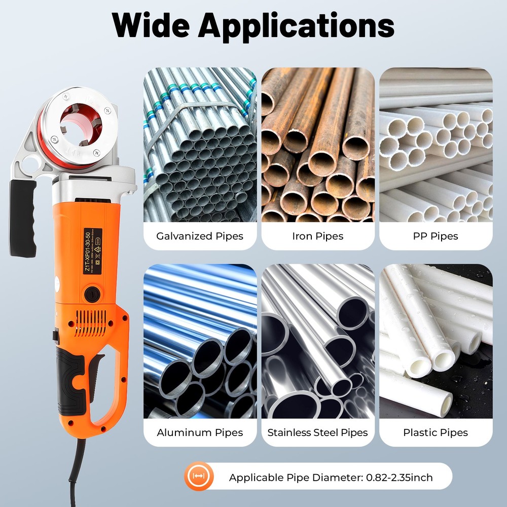 Electric Pipe Threader Kit Portable Pipe Threading Tool Set with 6 Dies 1/2-2"