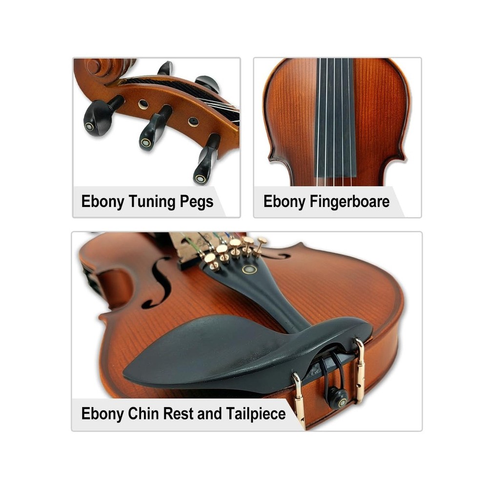 Acoustic Electric Violin 4/4 Full Size, 5 string Solid Maple Spruce with Ebon...