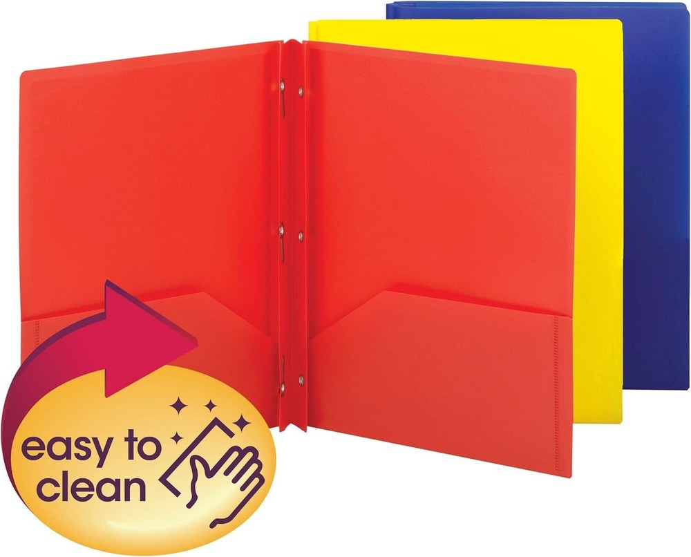 3 Count Polypropylene Two-Pocket Folder Set - Stylish & Water-Resistant Design