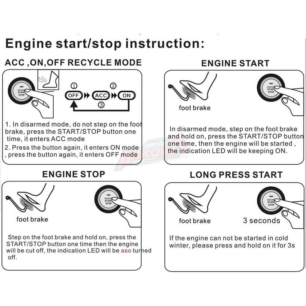 Car Ignition Switch RFID Engine Start Push Button Keyless Entry Starter Kit 12V