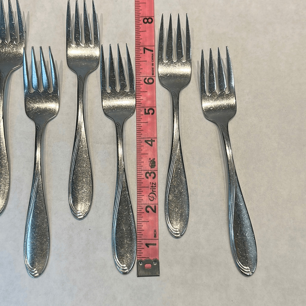 Oneida Stainless Salad Forks Scroll Pattern Lot Set 8