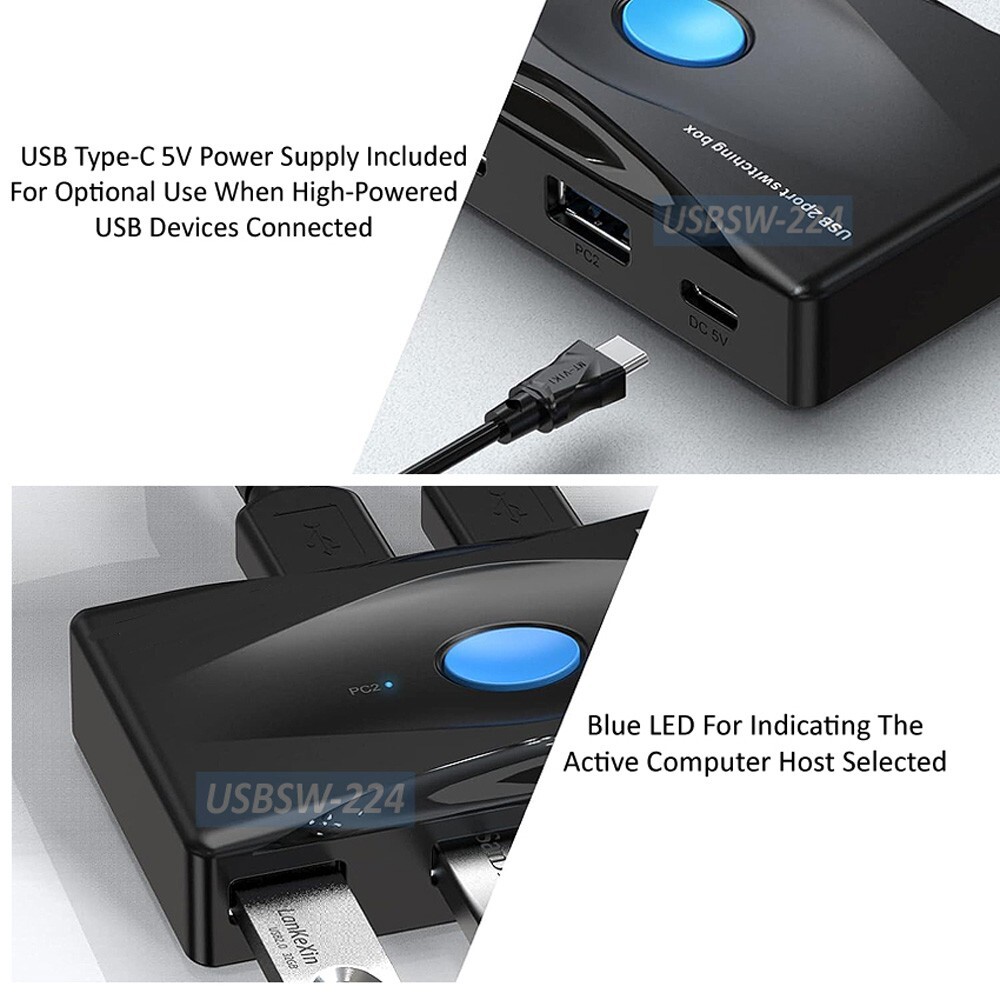 USB 2.0 Device Sharing Switch With 2 USB Inputs And 4 USB Outputs