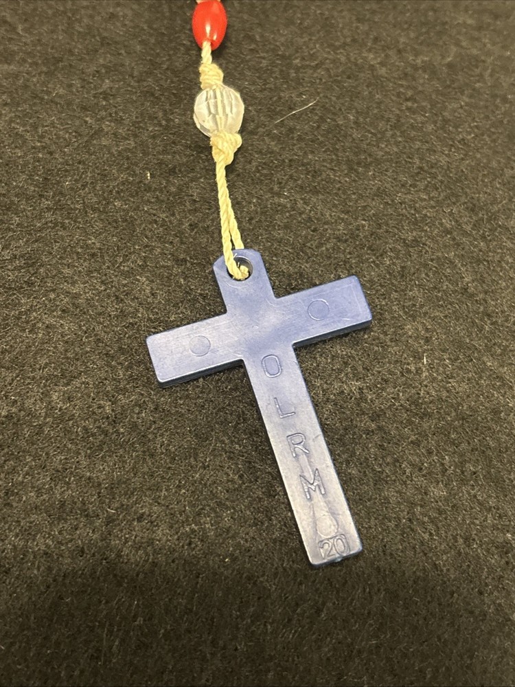 Vintage Red, White And Blue Plastic Rosary Beads Hand Knotted 17”